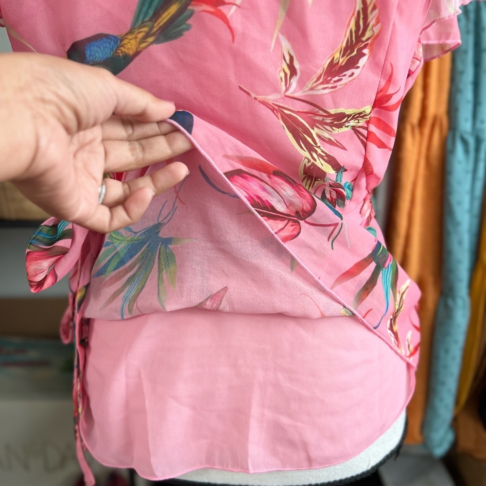 Pink Flutter-Sleeve Wrap Top - Sweet Pea size M - Picture 6 of 9